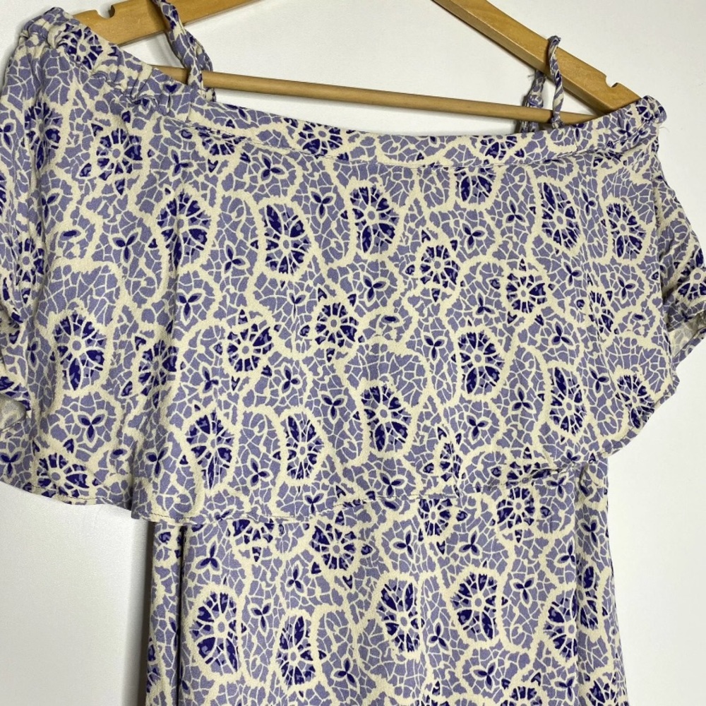 Free People Off The Shoulder Floral Strap Top Blue Cream Size XS - Picture 6 of 7